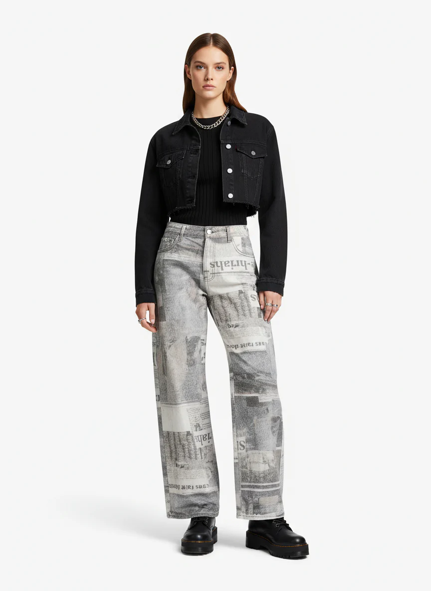 Graffiti Newspaper Baggy Jeans - 2404