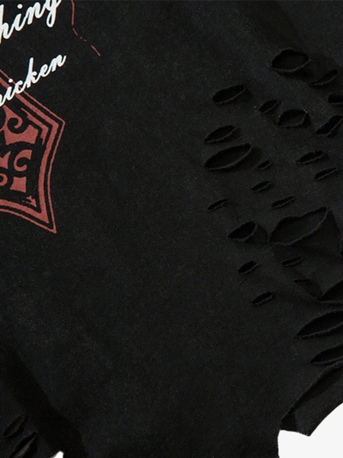 Distressed Ripped Graphic Cross Print Vest