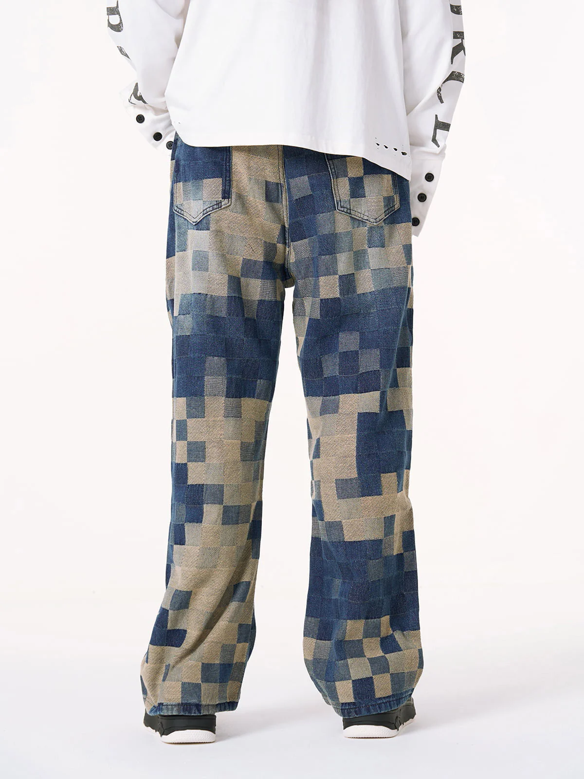 Thesupermade Checkerboard Jacquard Wide Leg Jeans - 2193