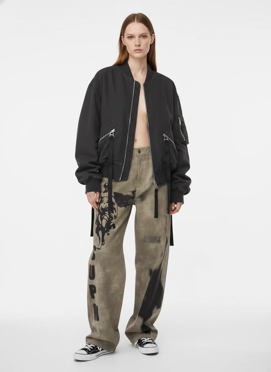 Original Large Cross Angel Print Distressed Jeans - 2552