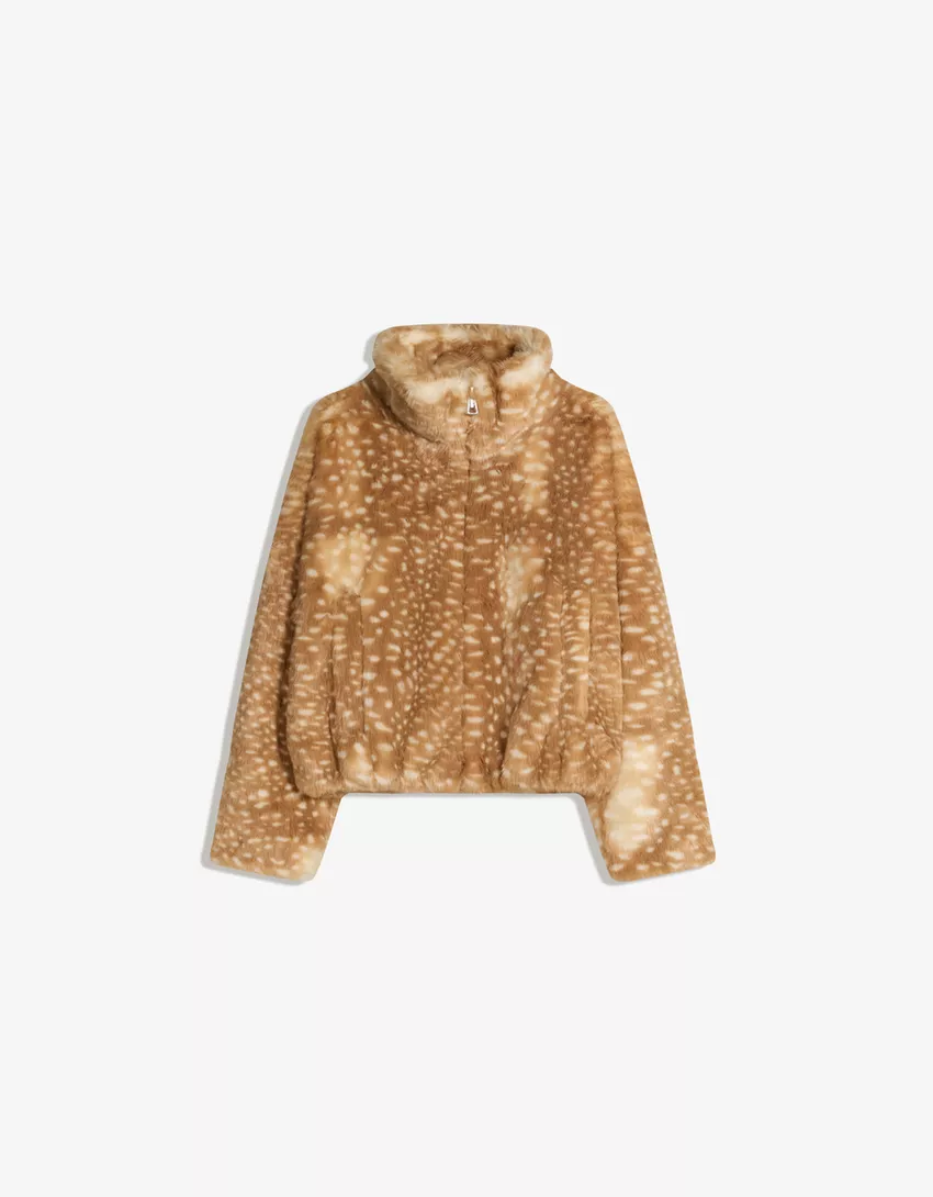Animal print faux fur jacket