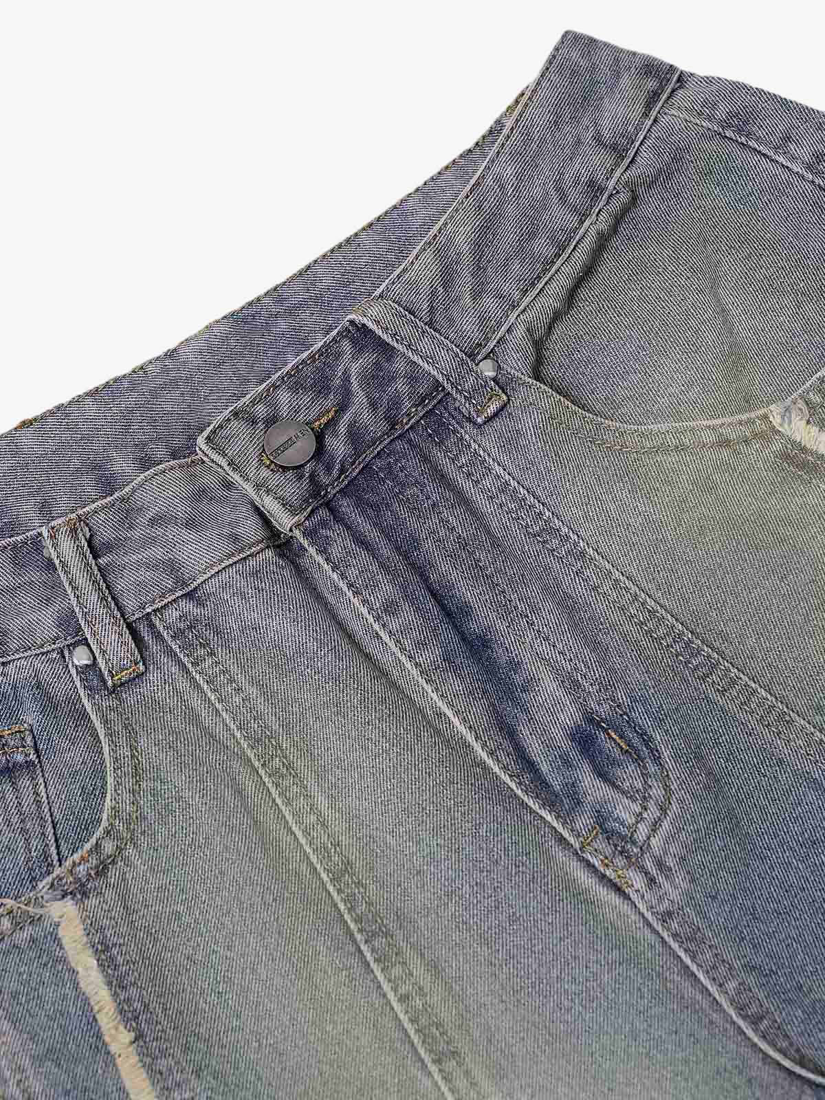 Thesupermade Washed Distressed Raw Edge Baggy Jeans - 2271