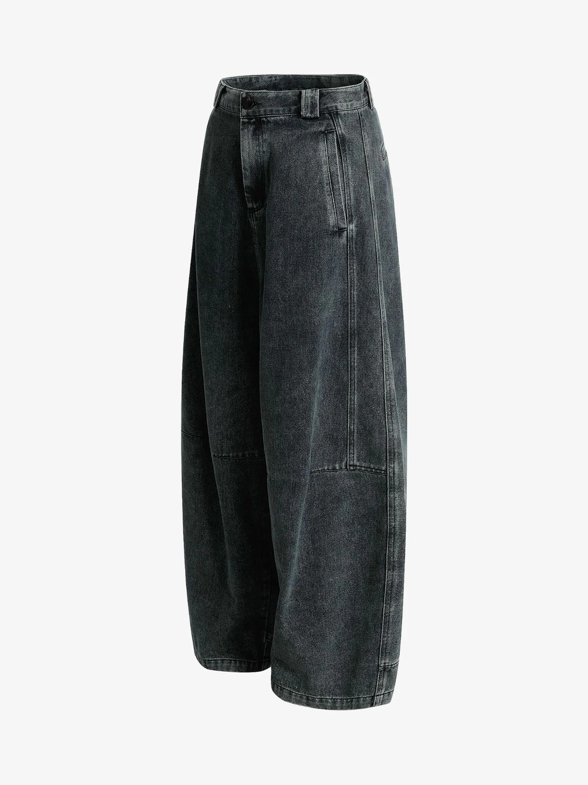 Washed Dirty Dyed Pleated  Barrel Jeans