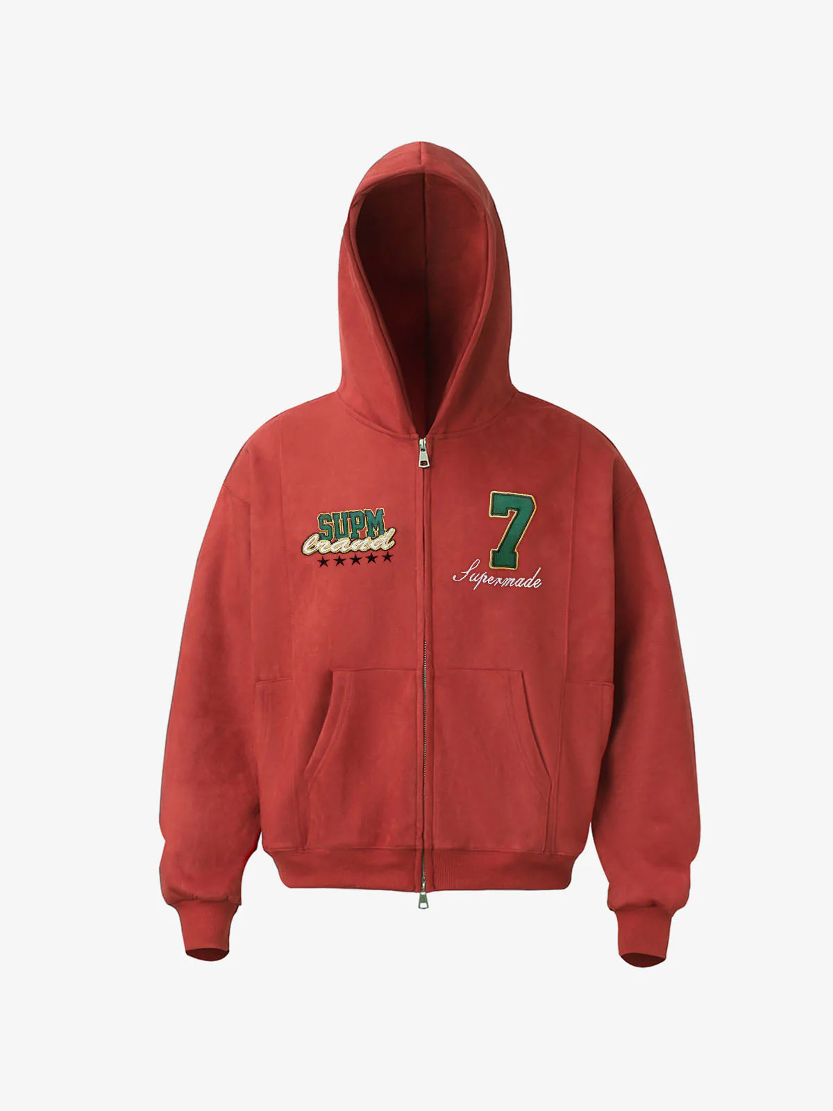 Suede Letter Embroidered Cropped Zip-Up Hoodie