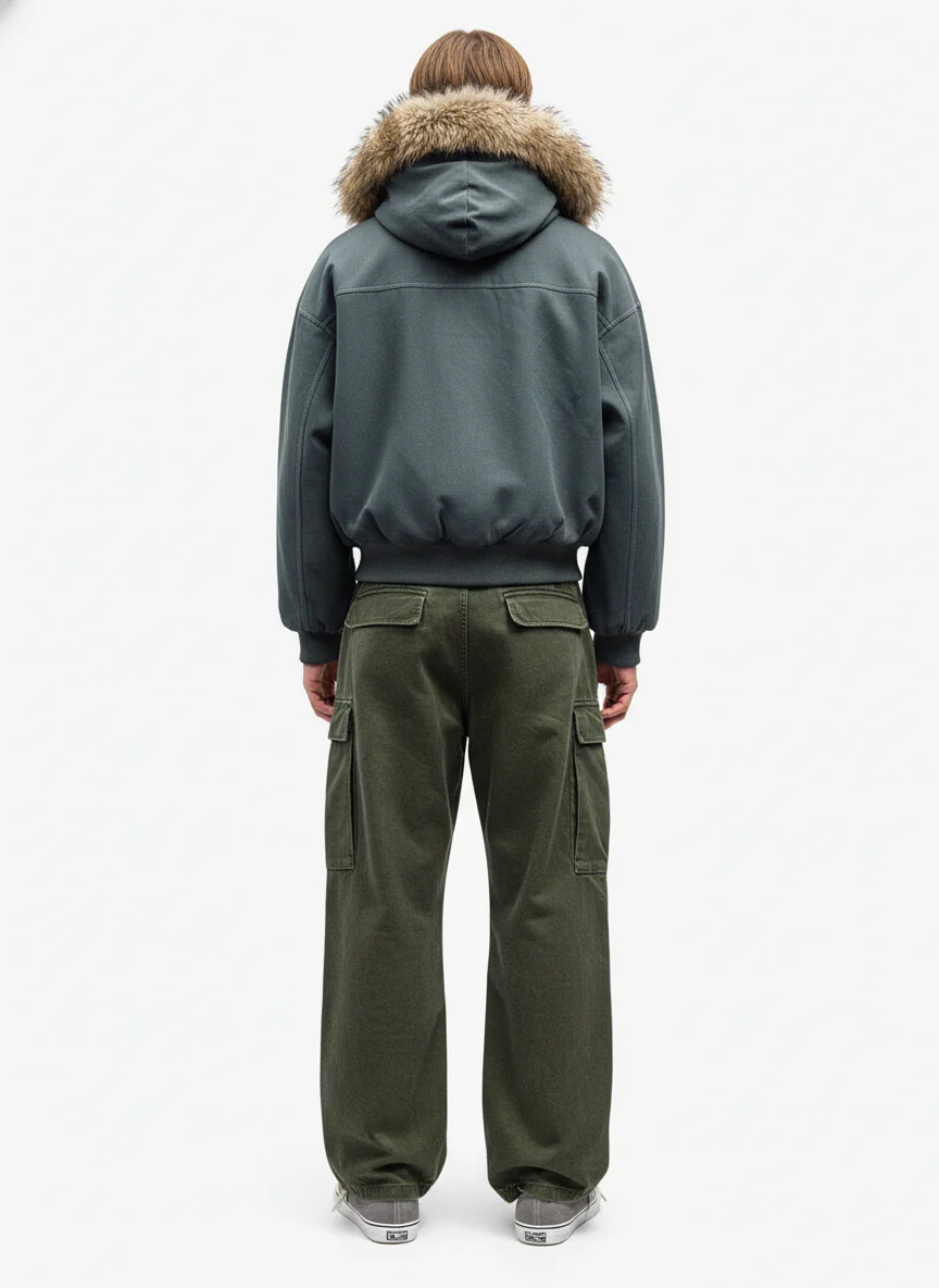 Faux Fur Lined Zip Up Winter Hooded Bomber Jacket