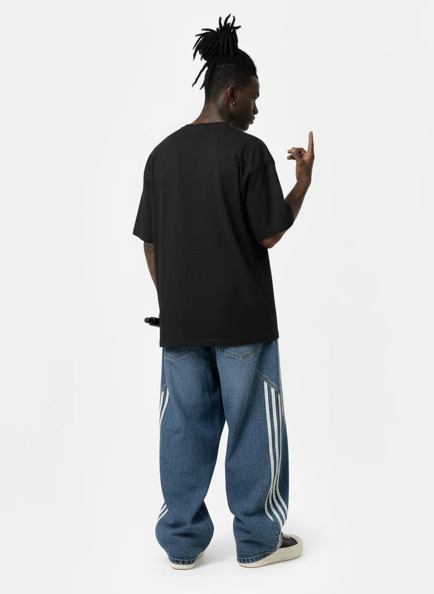 Denim Contrast Striped Stitching Barrel Jeans - 2504