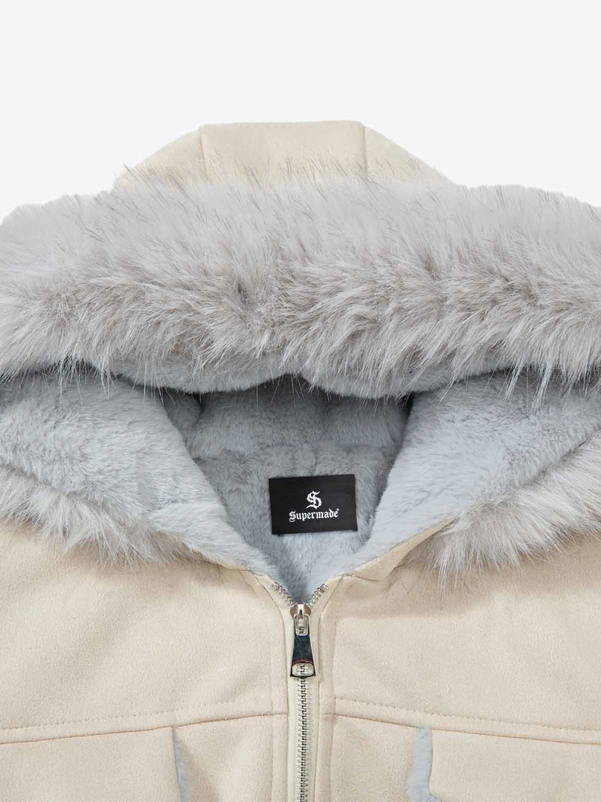 Faux Fur Collar Fleece-Lined Utility Zip-Up Jacket