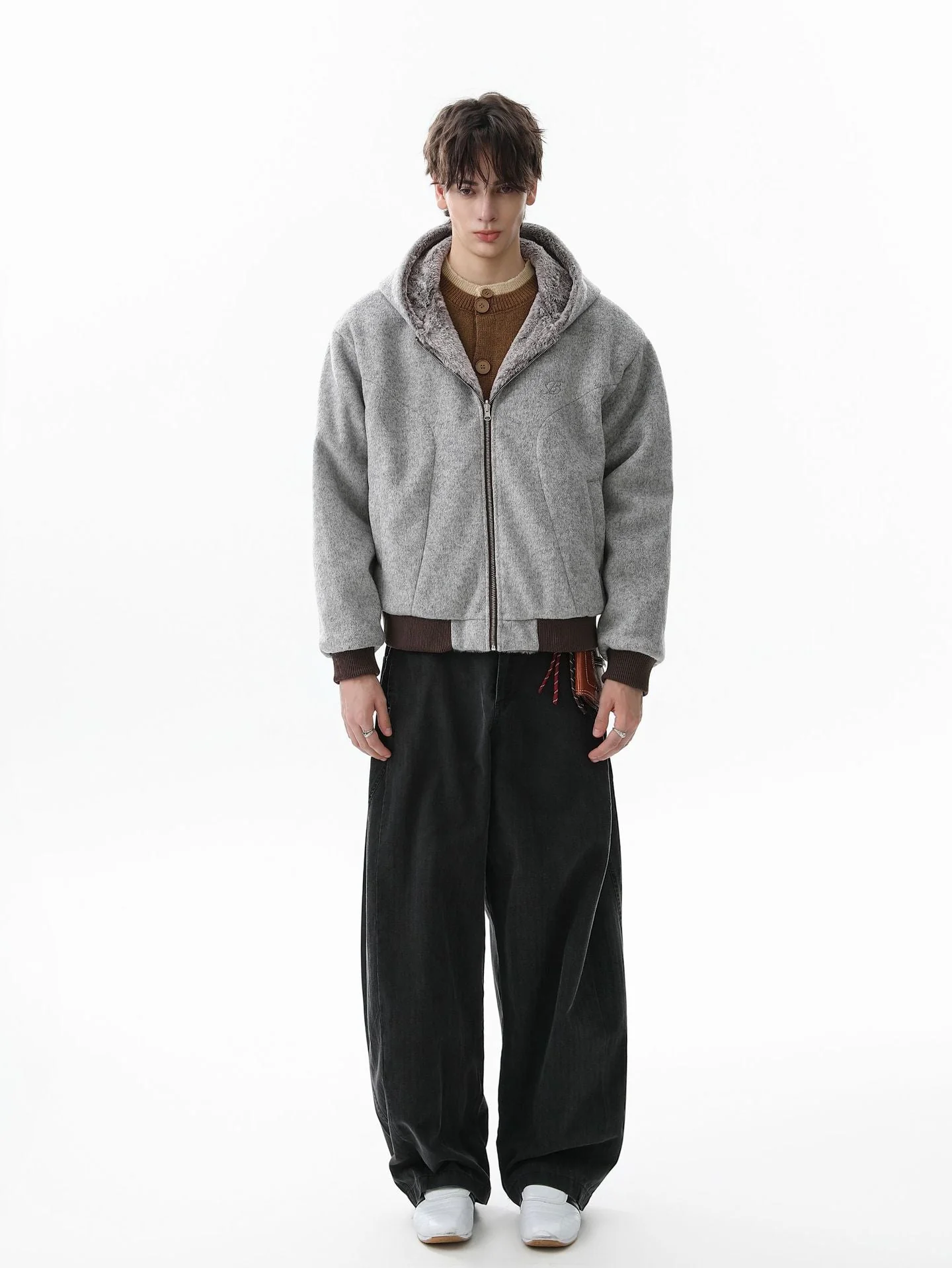 Retro Reversible Fleece Lined Zip-up Hooded Jacket