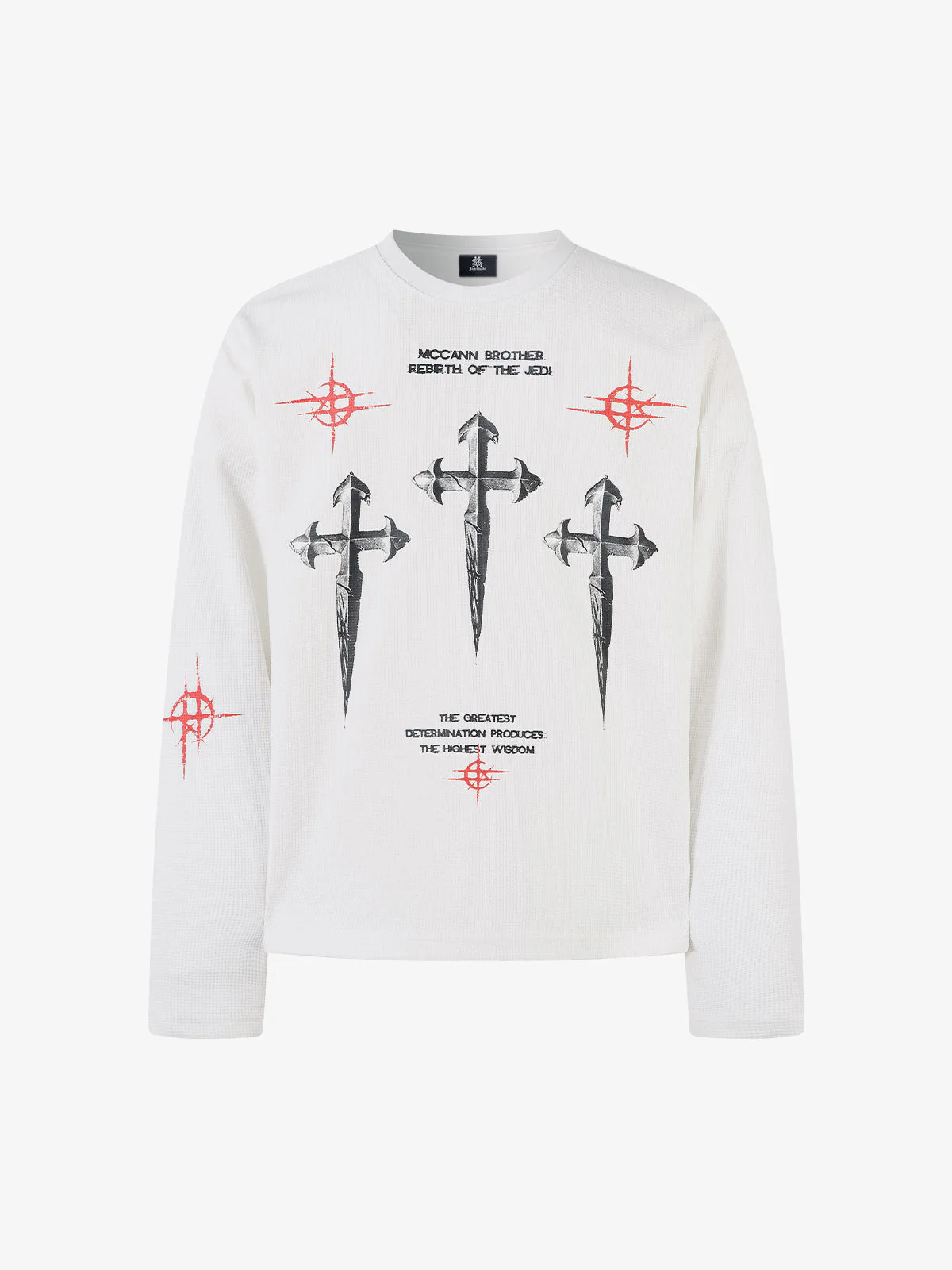 Letter Print Waffle Cross Long-Sleeved T-Shirt