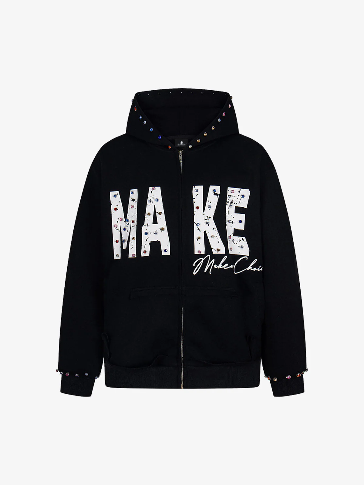 Retro Diamond Beaded Letter Zip Up Hoodie