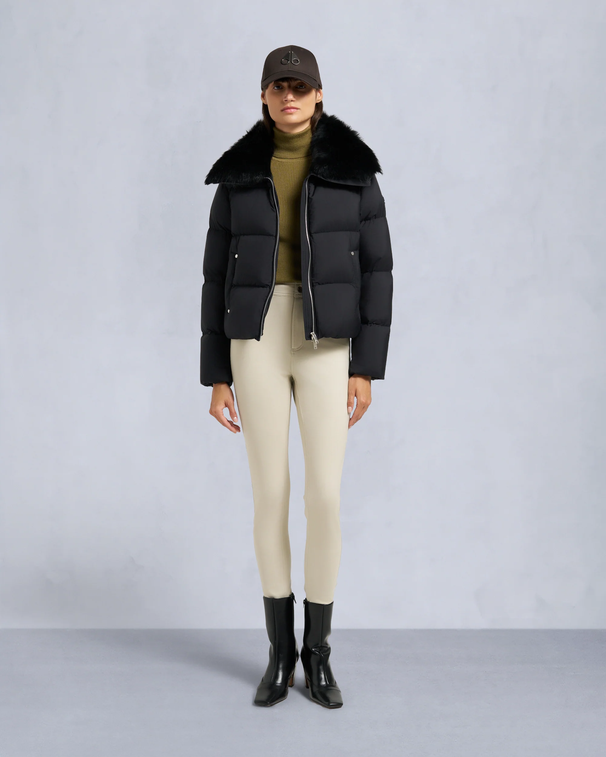 BELLE DUNE SHORT SHEARLING TRIM PUFFER