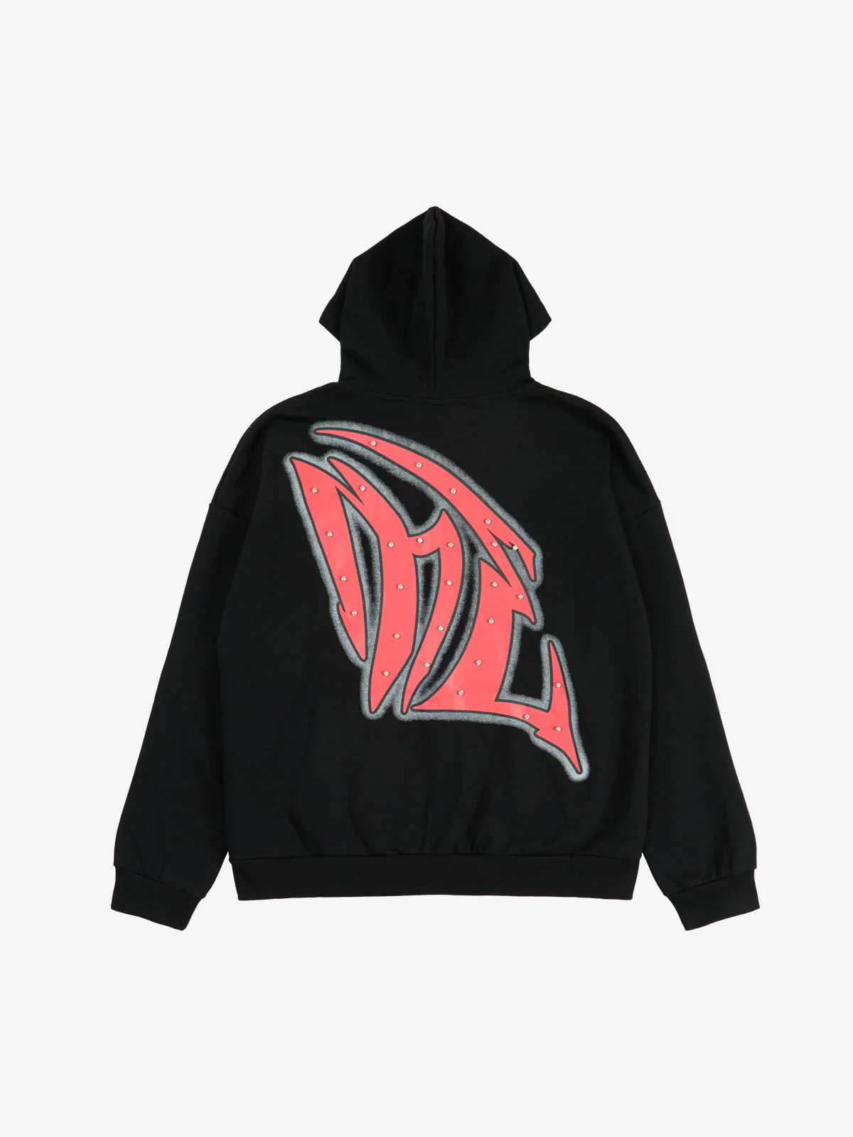 Retro Gothic Print Rhinestone Zip-Up Hoodie