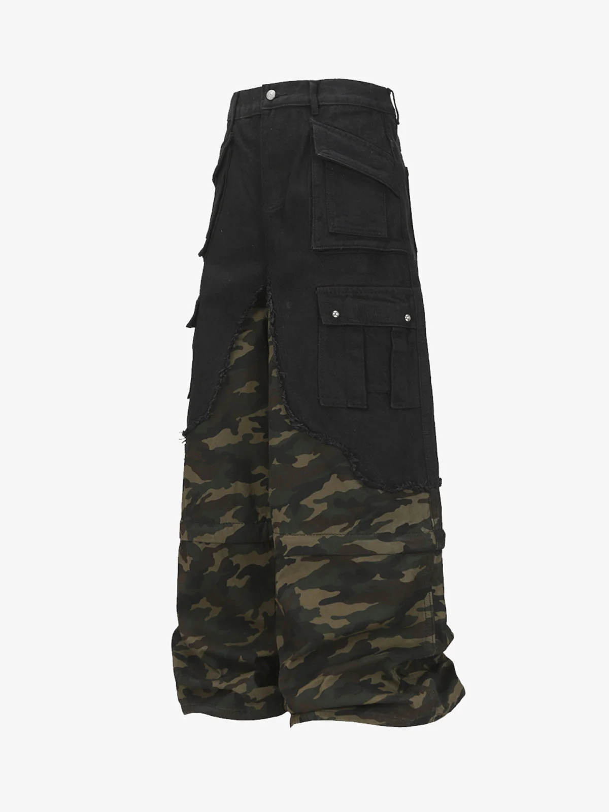 Retro Camouflage Faux Two-Piece Detachable Patchwork Pants