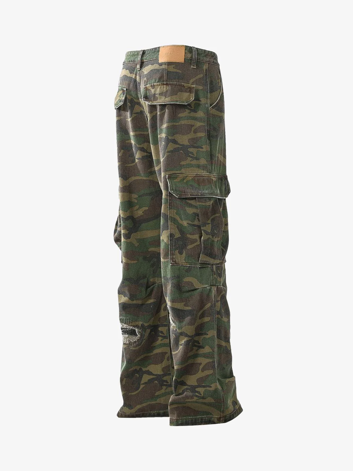 Woven Ripped Camouflage Flared Cargo Pants - 2410