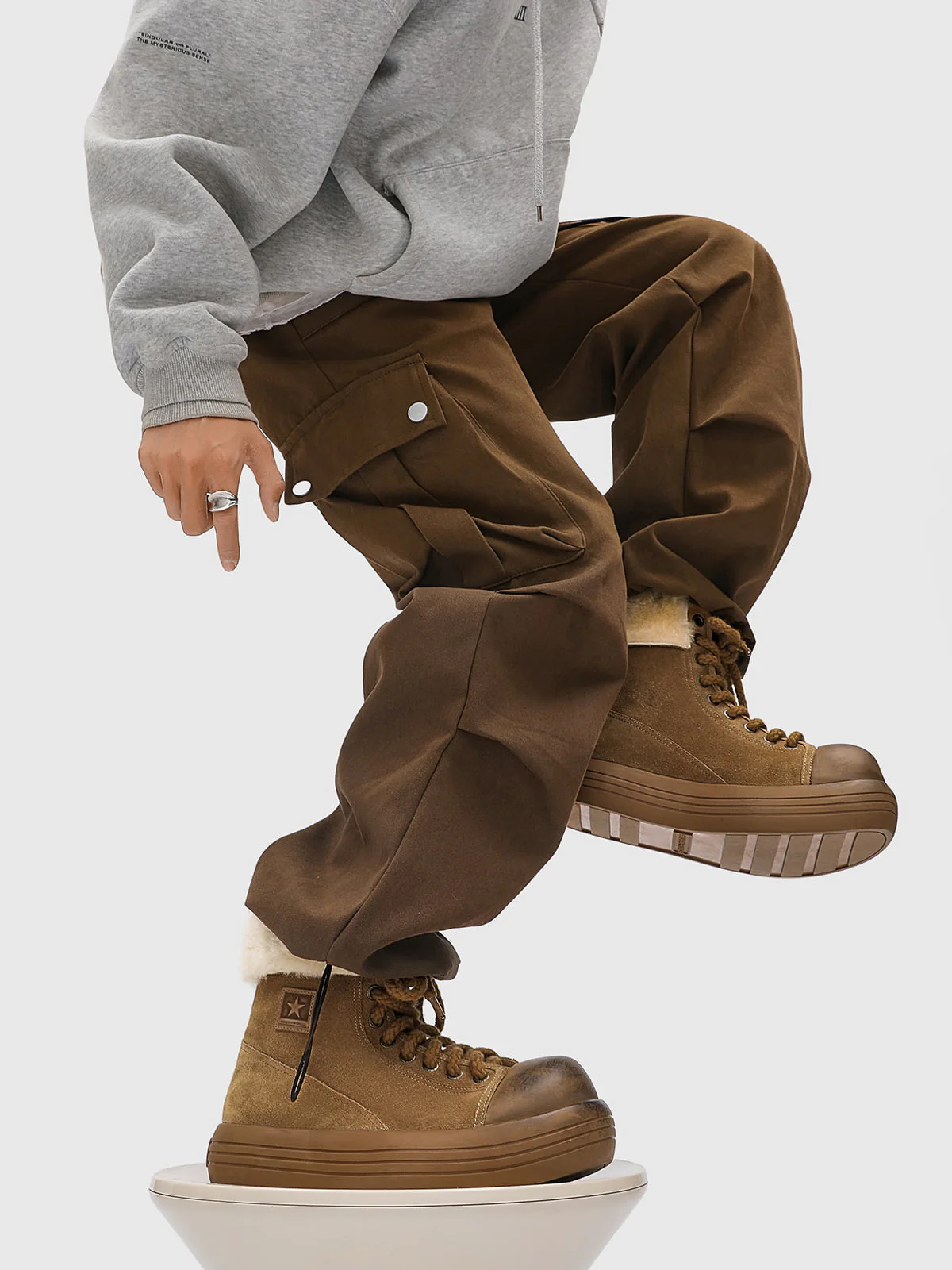 Fleece-Lined Suede Platform Warm Mid-Top Boots