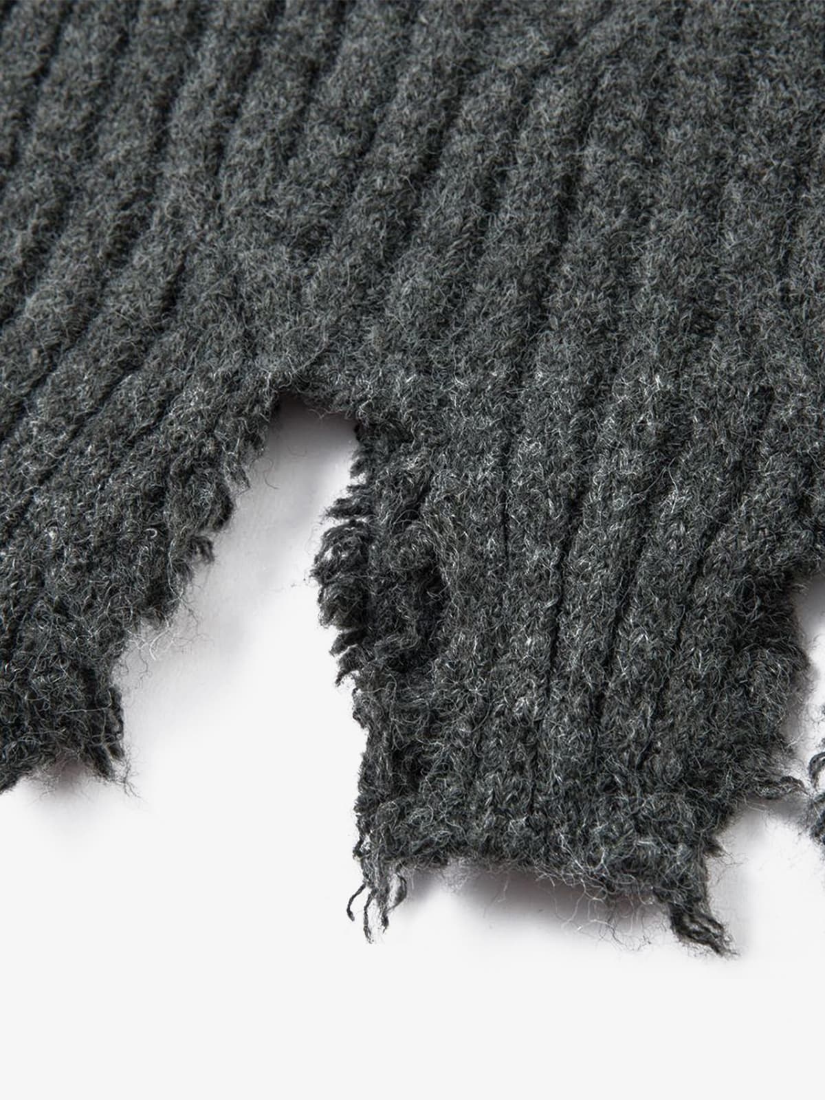 Knitted Distressed Diamond Pattern Raw Edge Sweater