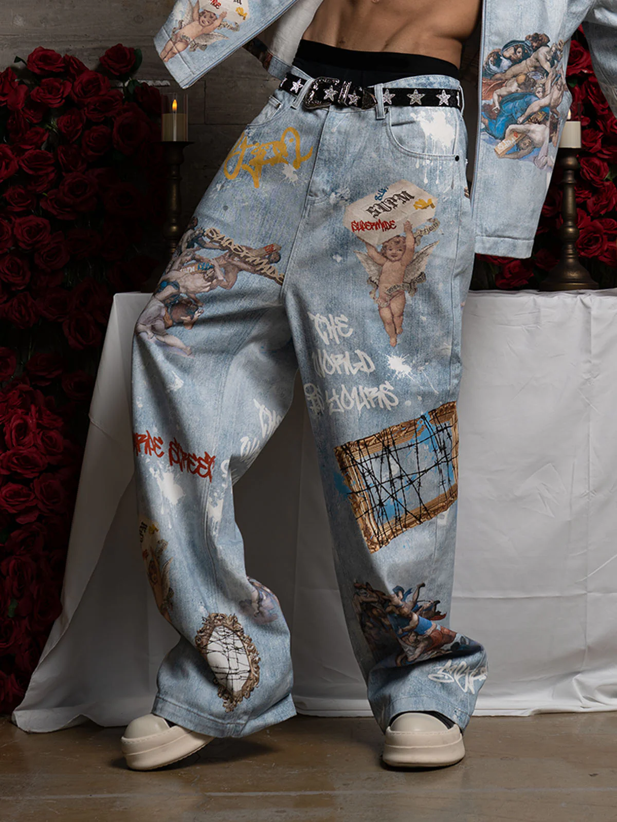 Retro Artistic Graffiti Angelic Prints Baggy Jeans