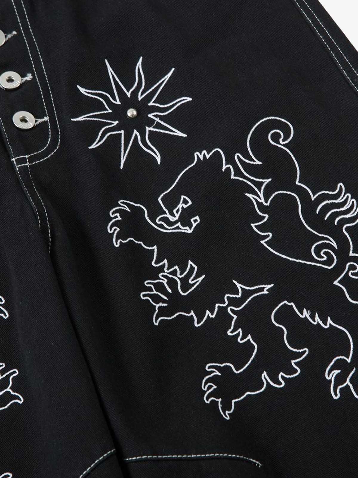 Heavy Contrast Thread Embroidered Multi-Button Jeans