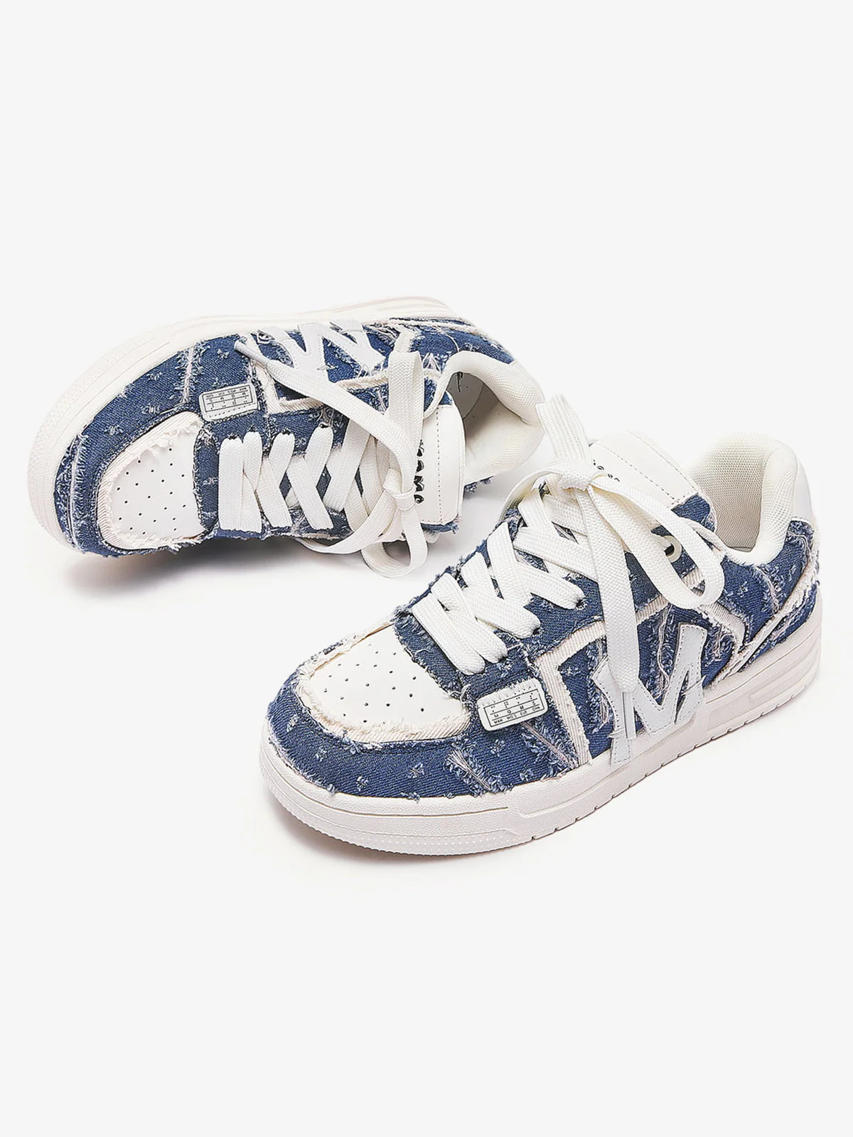 Street Distressed Denim Patchwork Sneakers