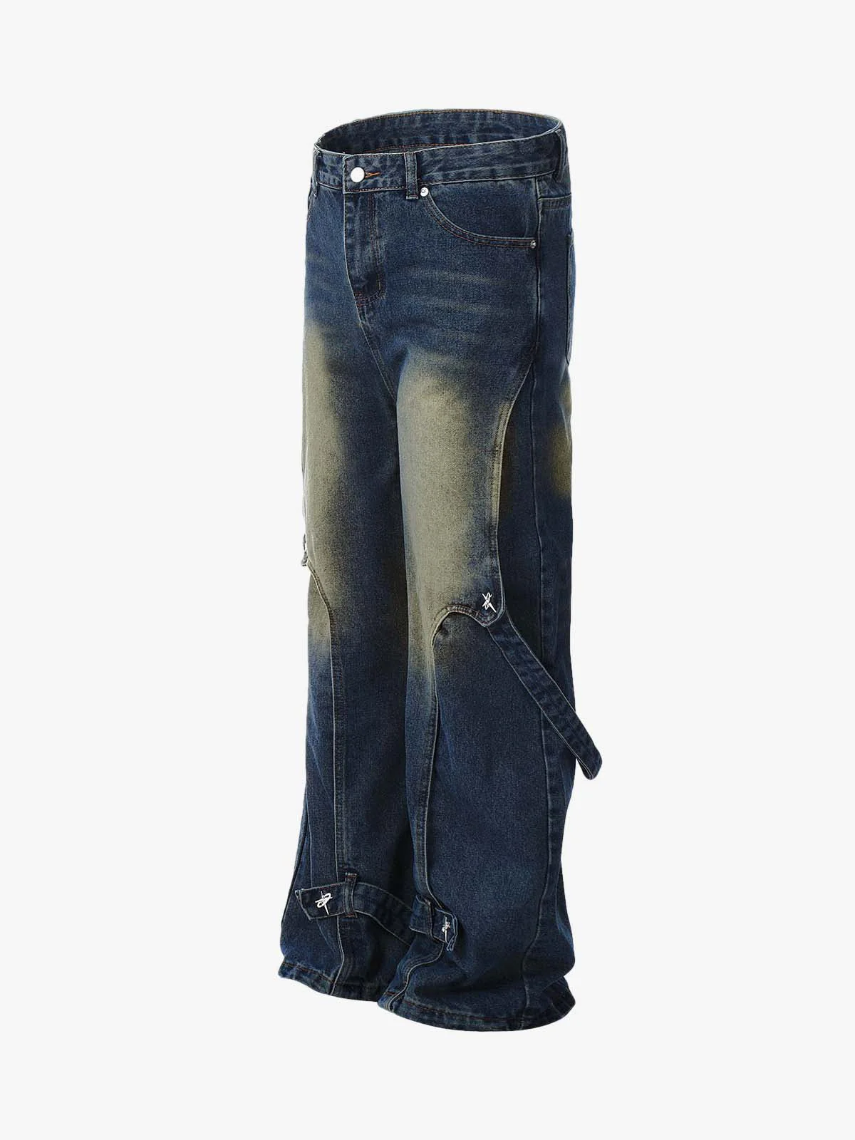 Washed Distressed Deconstructed Split Work Jeans