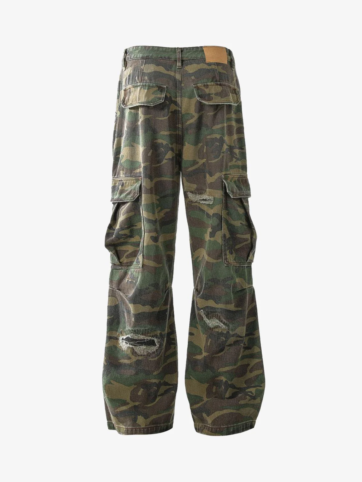 Woven Ripped Camouflage Flared Cargo Pants - 2410