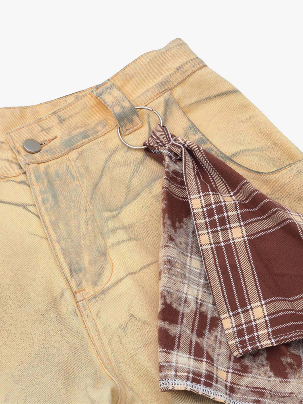 Washed Distressed Detachable Scarf Barrel Jeans - 2550