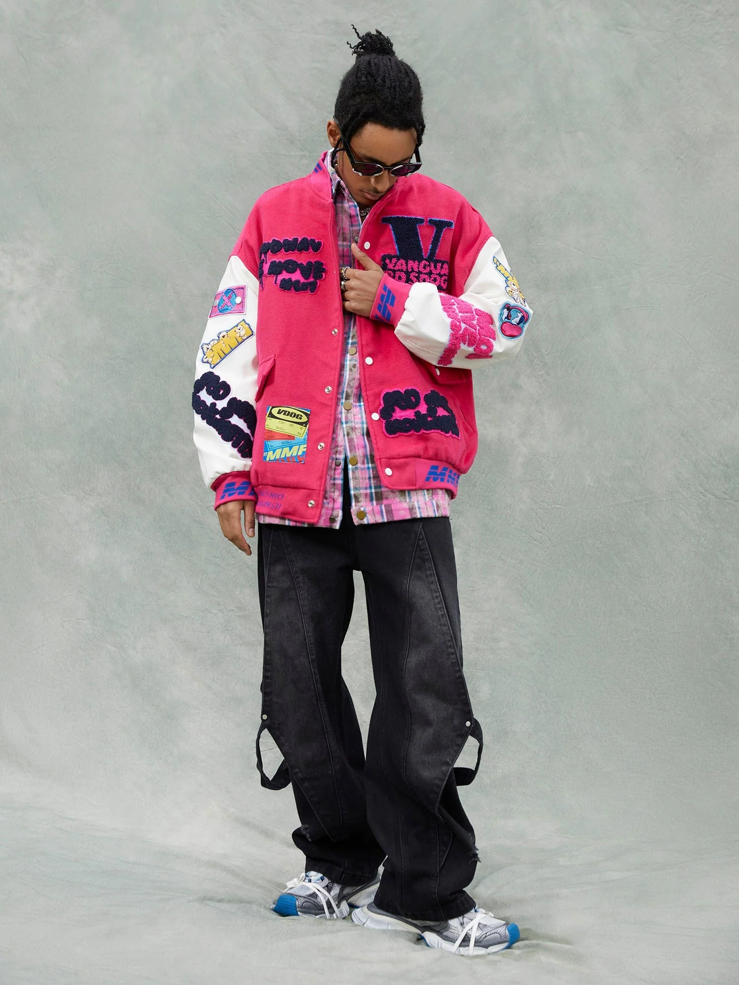 Thesupermade Pink Terry Patch Embroidered Hip Hop Baseball Jersey - 1965