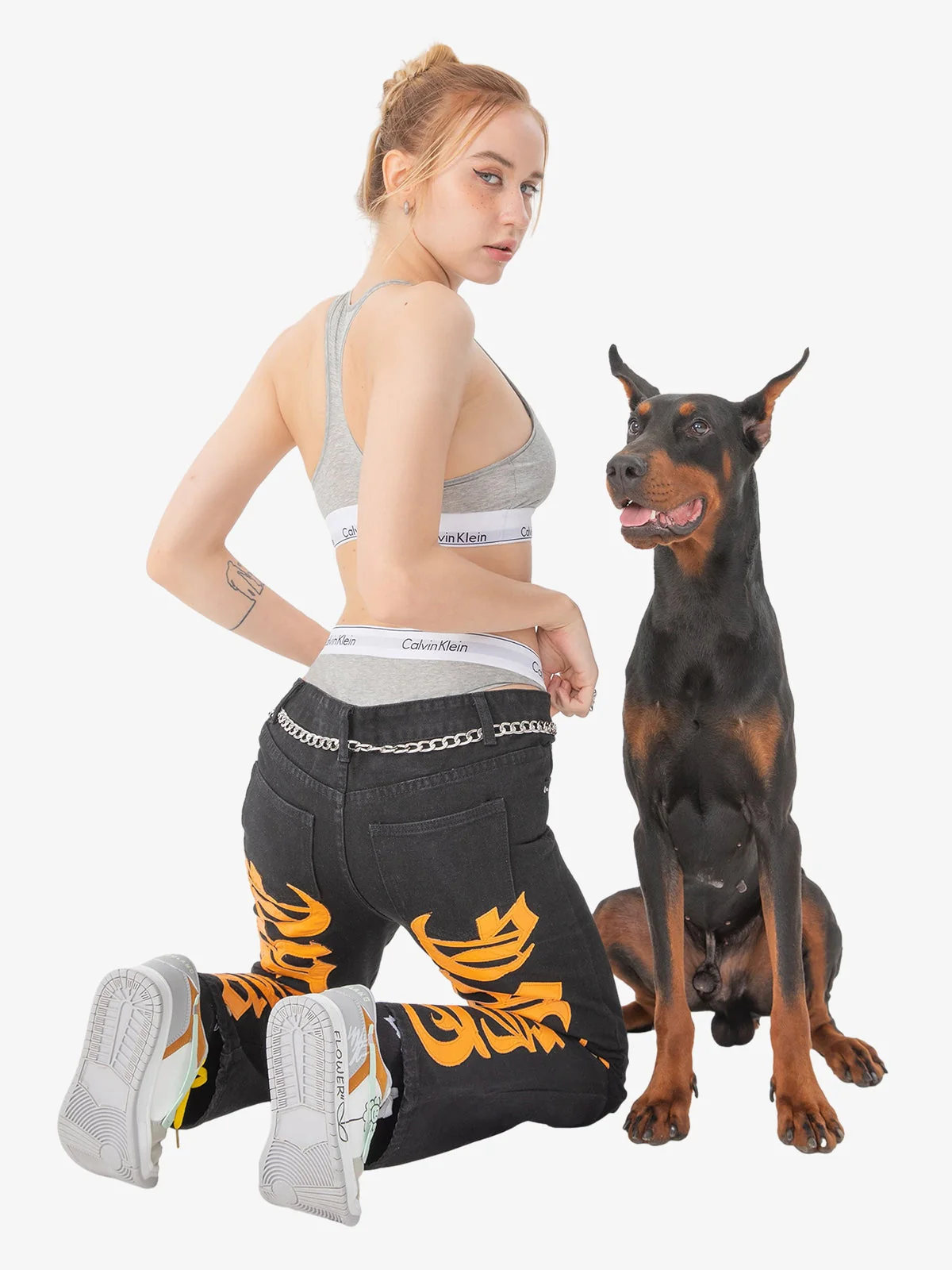 Thesupermade Burning Text Embroidered Letters Jeans -1478