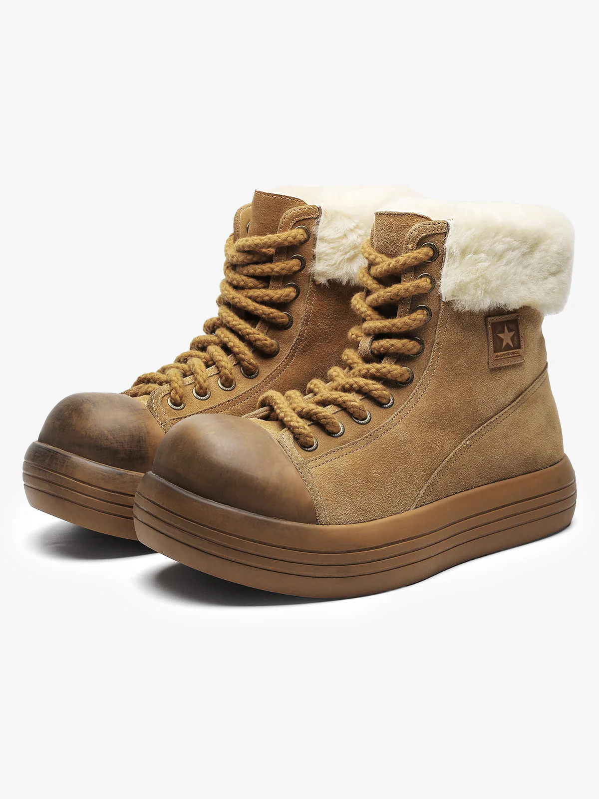 Fleece-Lined Suede Platform Warm Mid-Top Boots