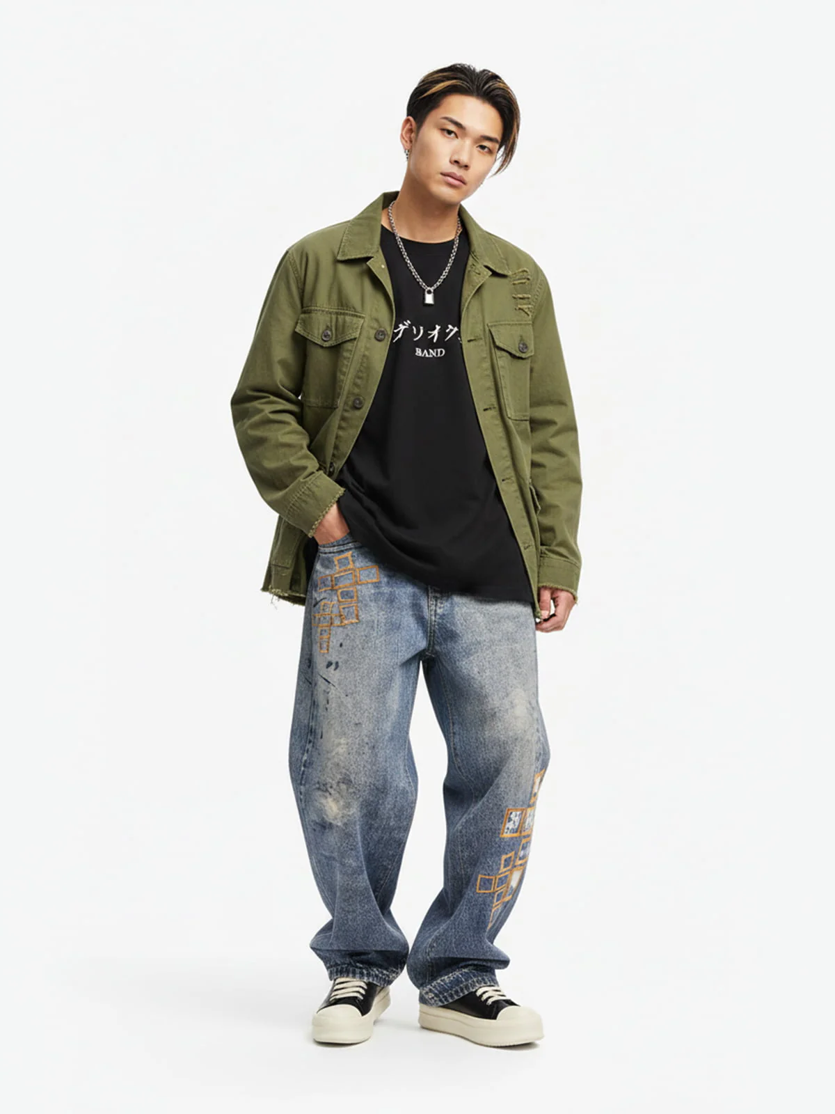 Frame Cross Print Denim Jeans - 2554