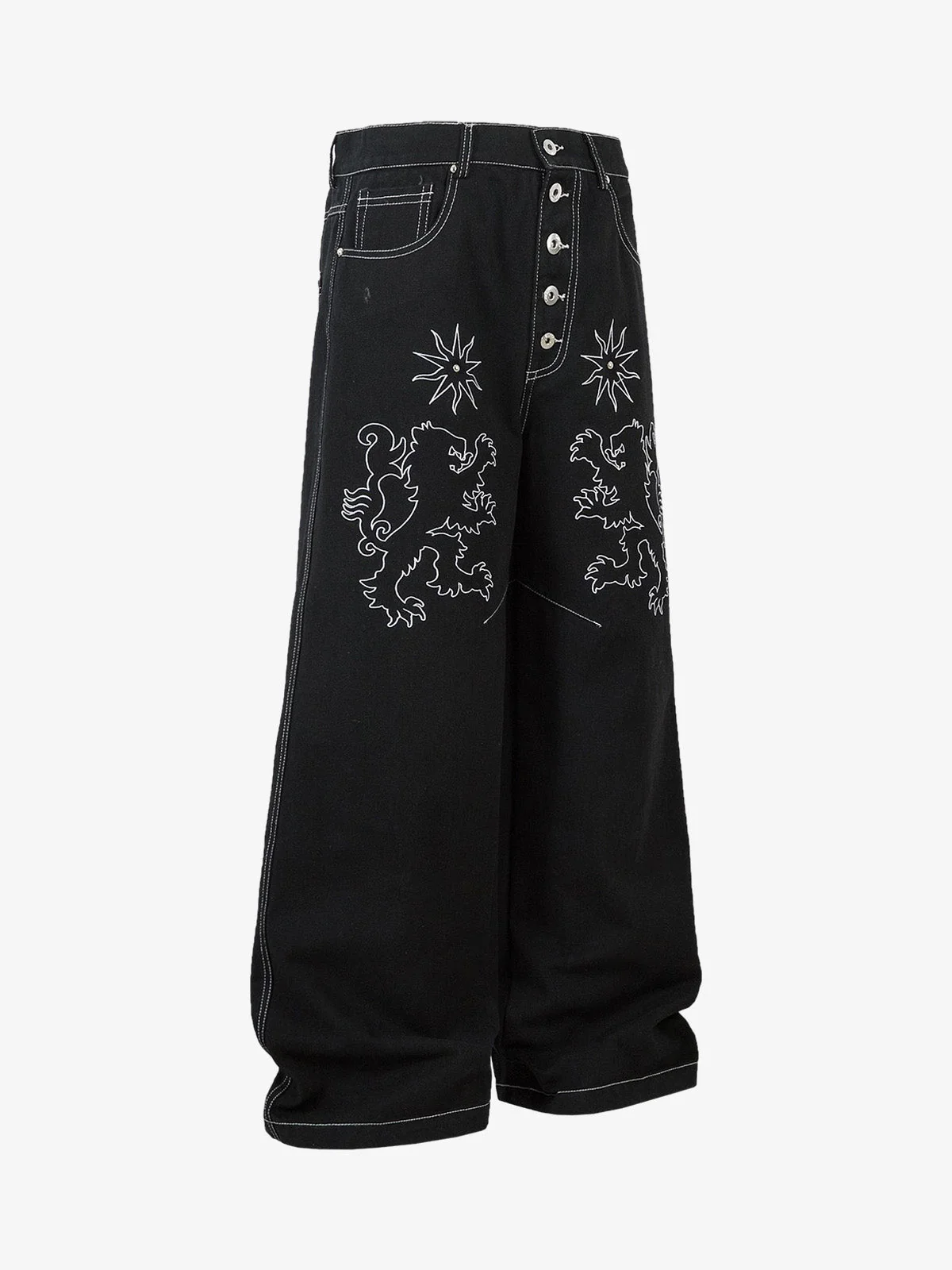 Heavy Contrast Thread Embroidered Multi-Button Jeans