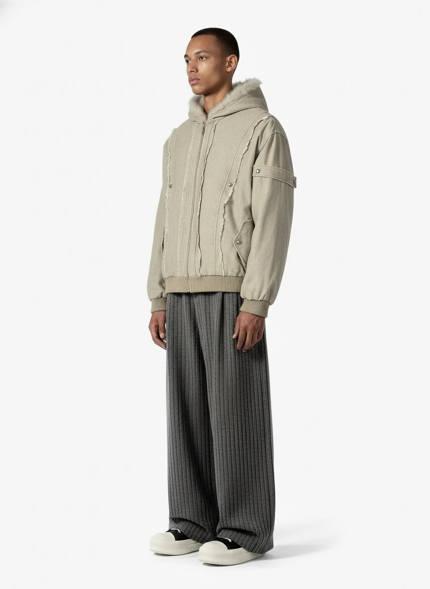 Retro Wool Blend Pleated Baggy Trousers