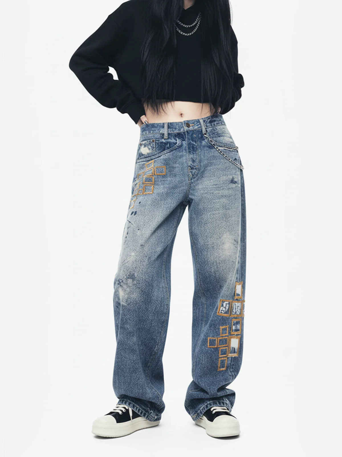 Frame Cross Print Denim Jeans - 2554