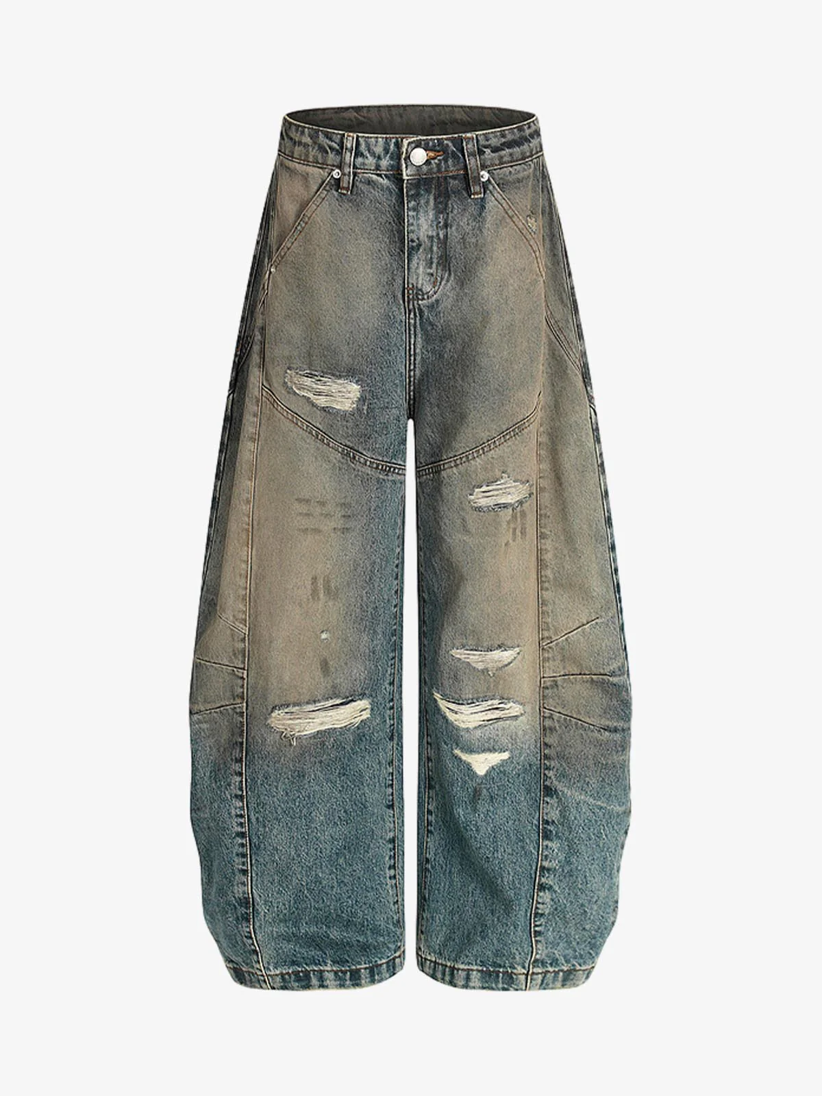 Vintage Mud-Dyed Distressed Barrel Jeans - 2537