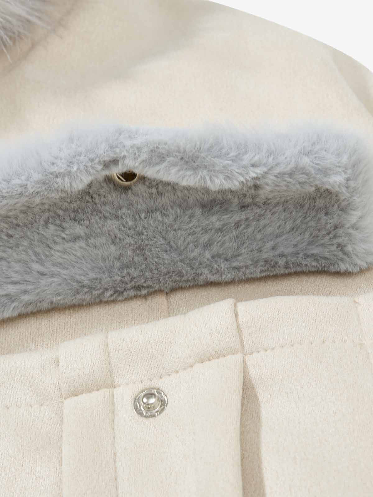 Faux Fur Collar Fleece-Lined Utility Zip-Up Jacket