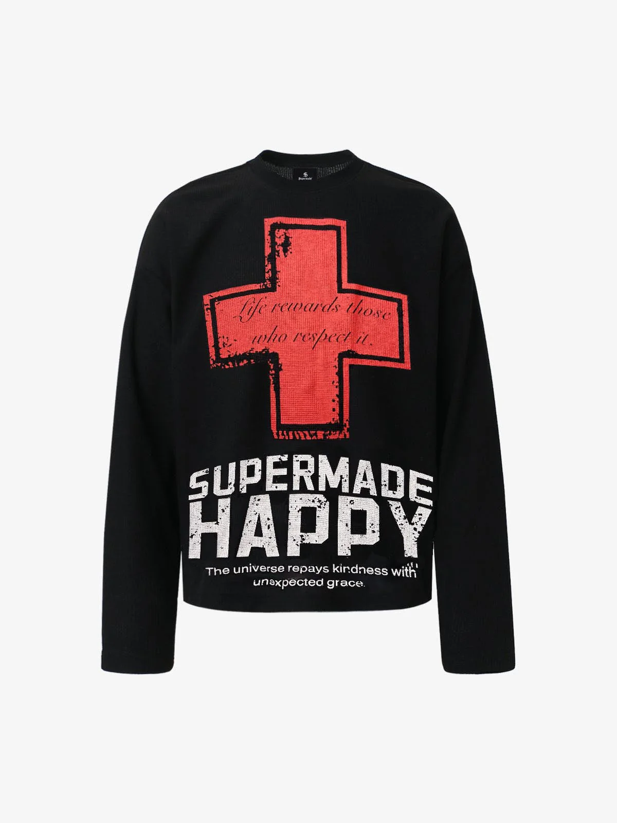 Street Cross Lettering Print Long-Sleeved T-Shirt