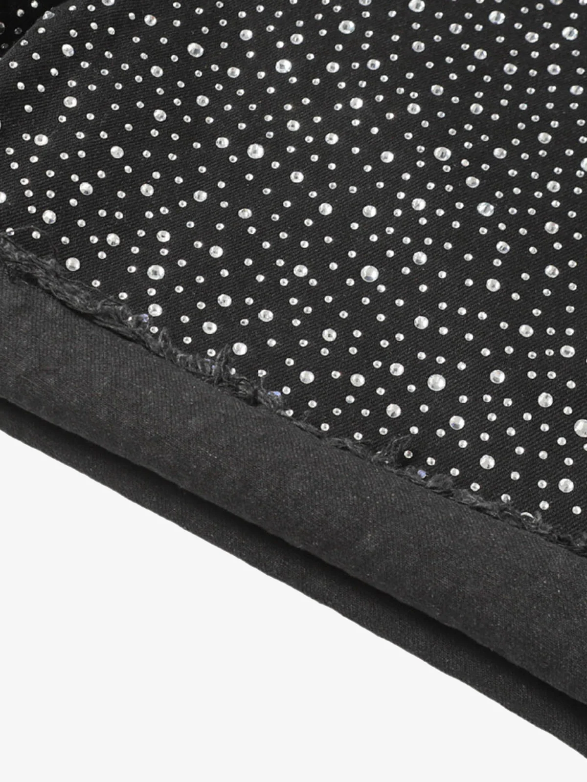 Retro Washed Rhinestone Raw Edge Denim Shorts - 2419