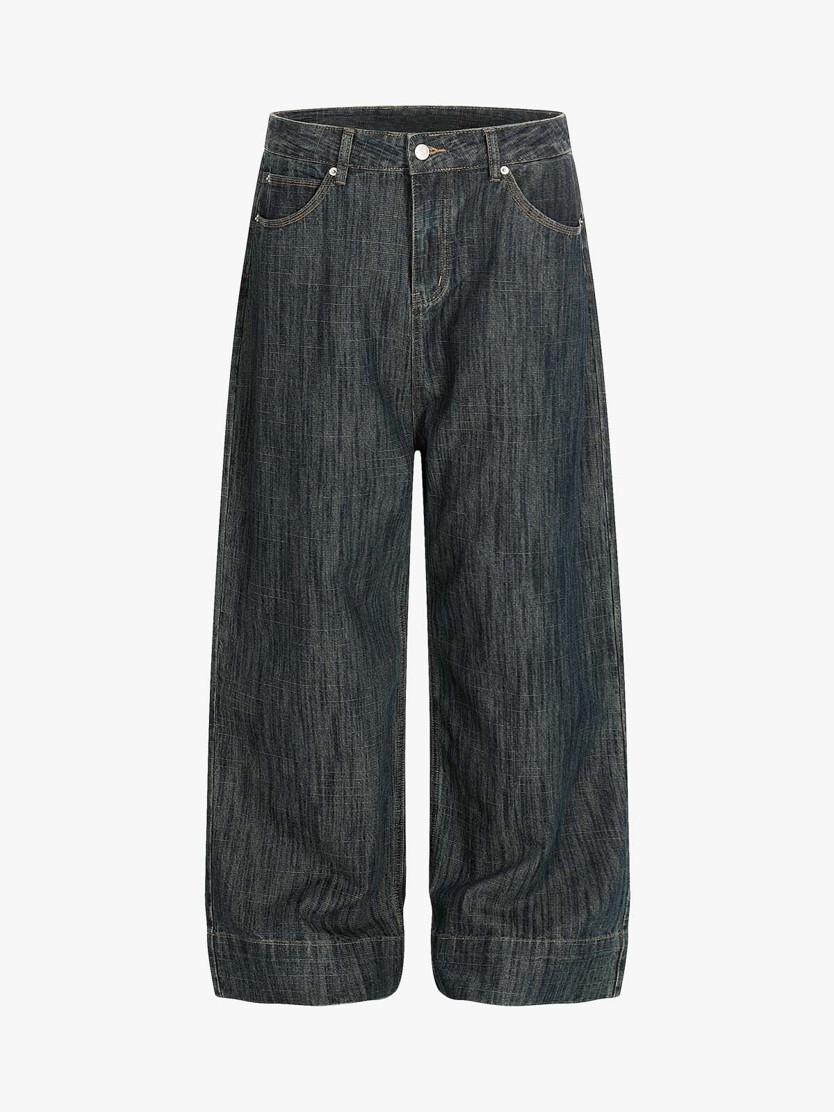 Street Metal Buckle Textured Straight Jeans