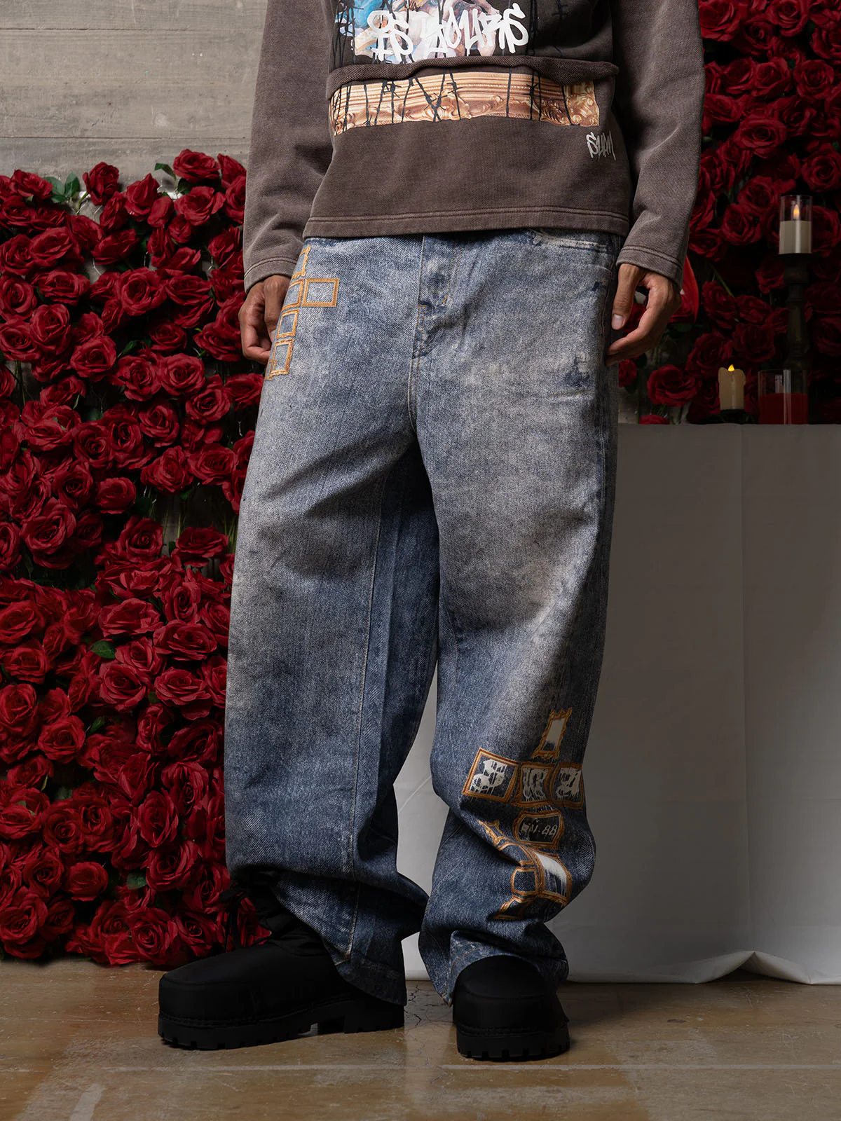 Frame Cross Print Denim Jeans - 2554