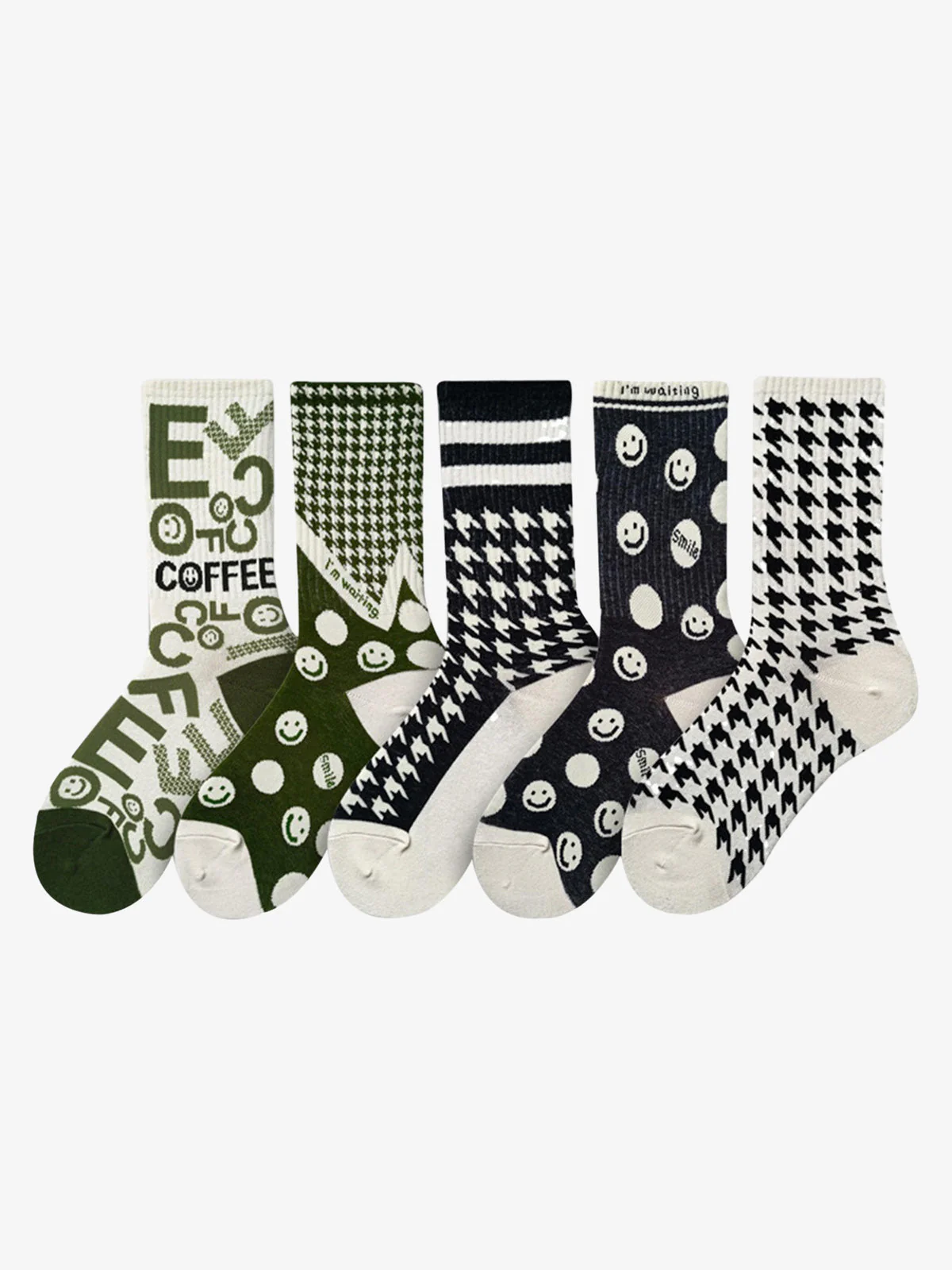 The Supermade Thousand Birds Check Smiley Face Mid-calf Cotton Socks