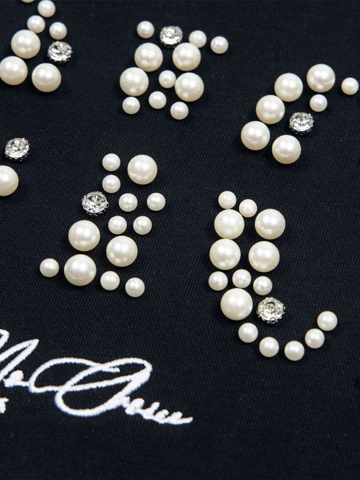 Elegant Pearl-Embellished Oversized T-Shirt