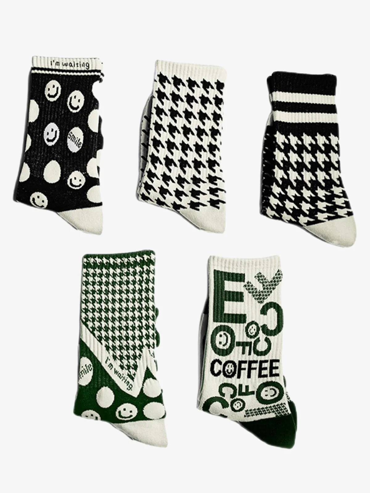 The Supermade Thousand Birds Check Smiley Face Mid-calf Cotton Socks