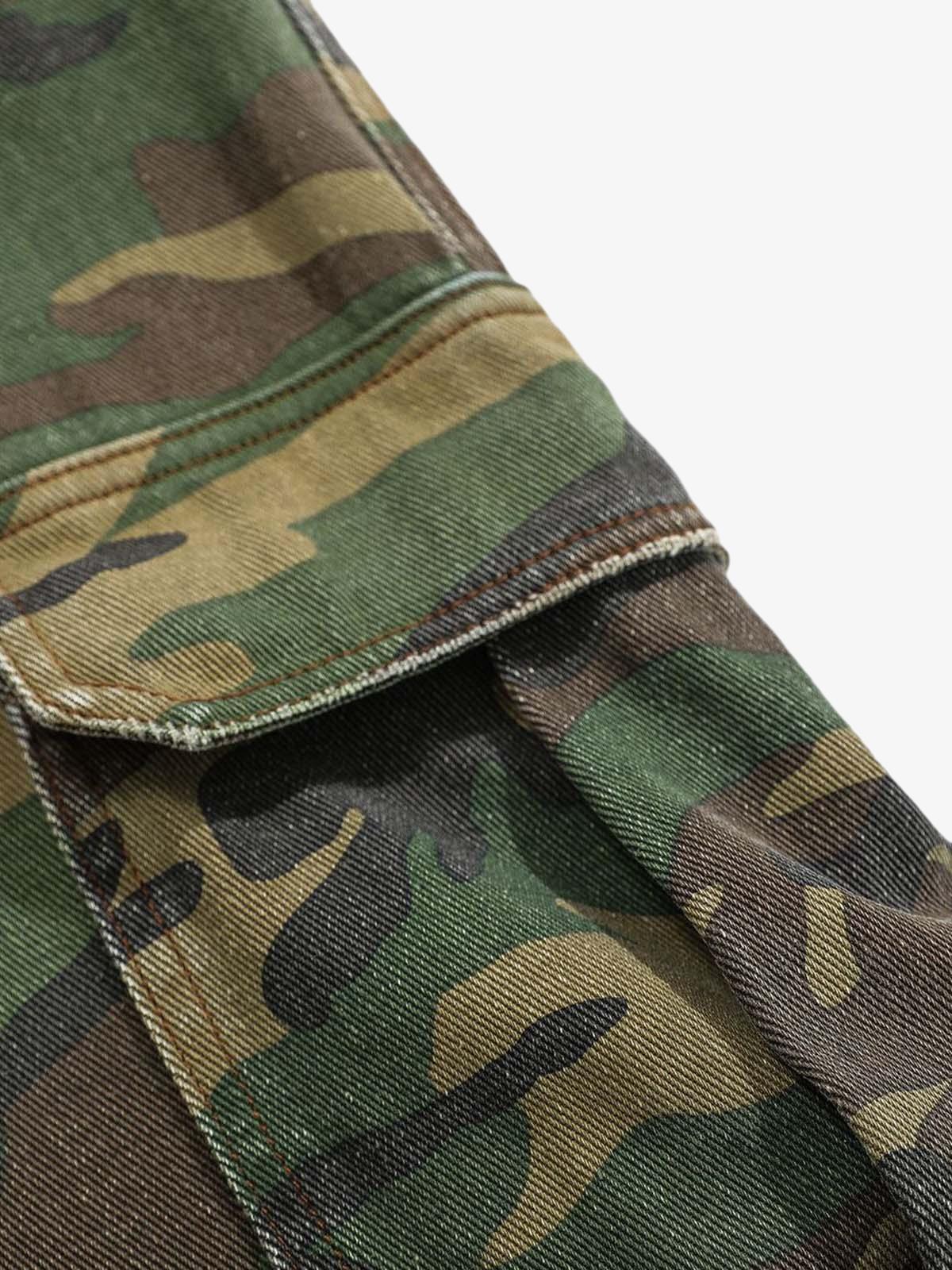 Woven Ripped Camouflage Flared Cargo Pants - 2410