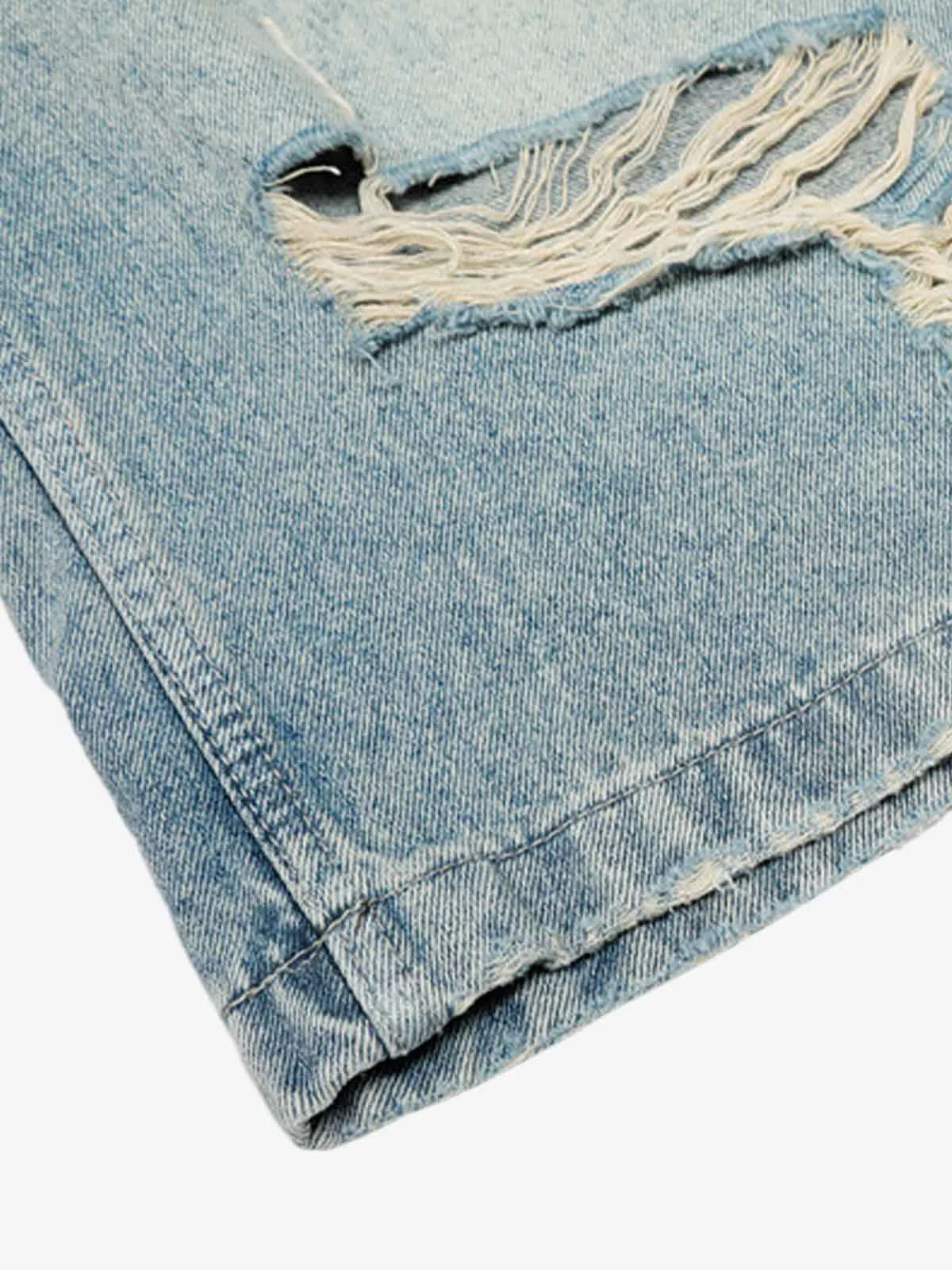 Distressed Washed Ripped Denim Jort
