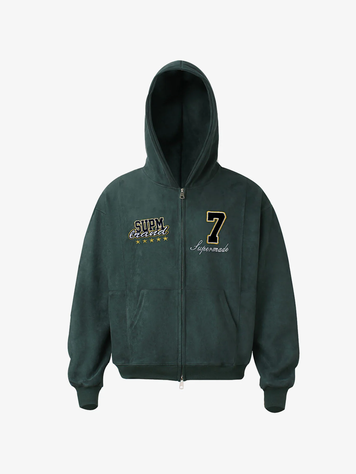 Suede Letter Embroidered Cropped Zip-Up Hoodie