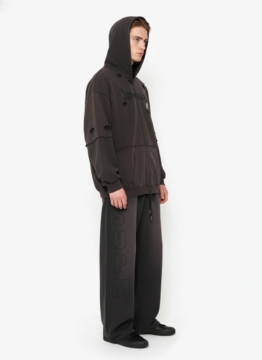 Original Washed & Ripped Skull Cardigan Cotton Hoodie Set