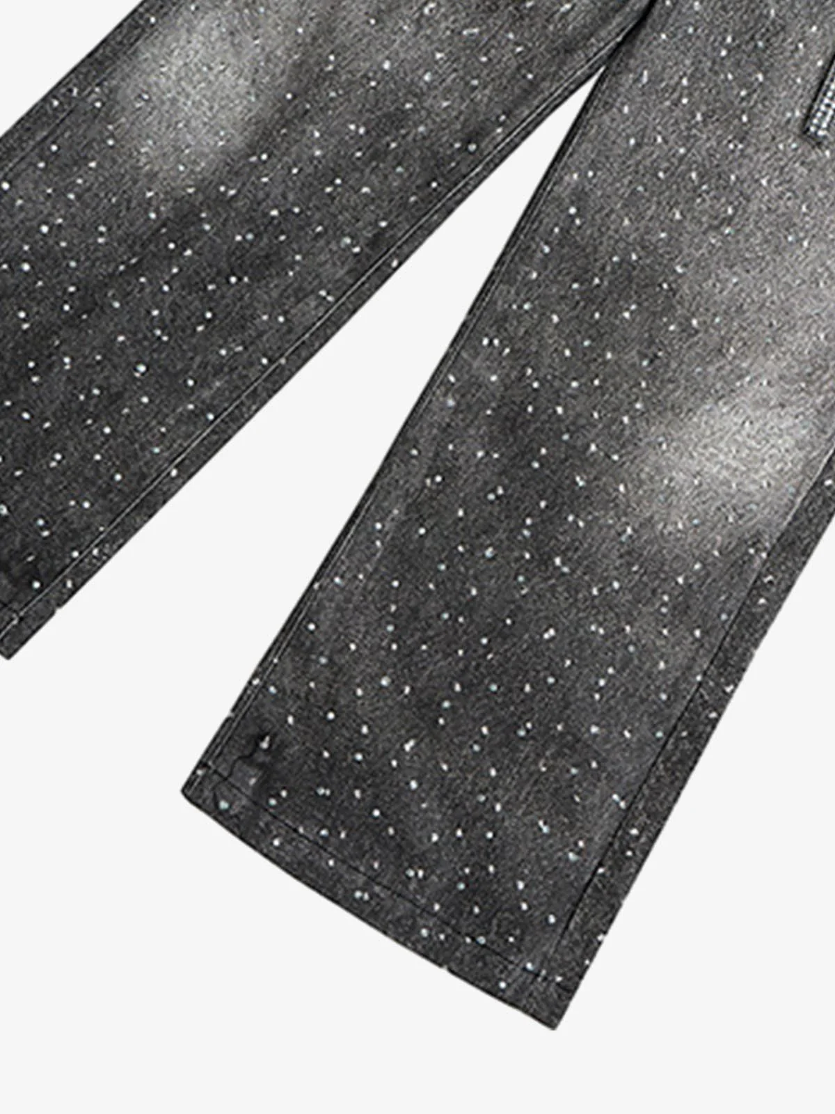 Denim Distressed Belt Diamond Decorated Jeans