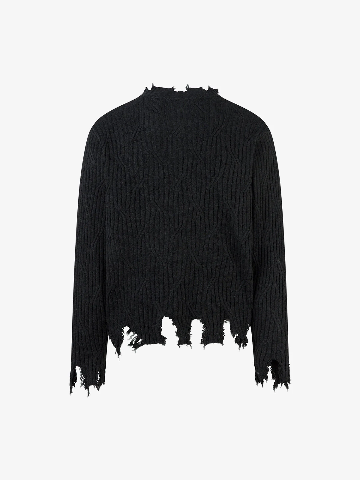 Knitted Distressed Diamond Pattern Raw Edge Sweater