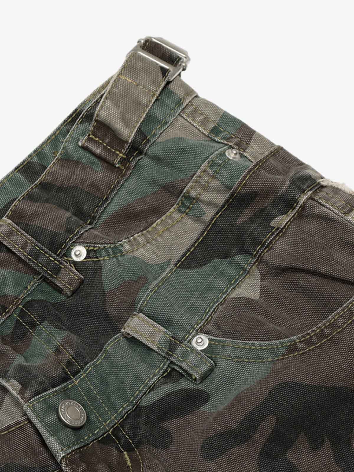 Retro Double Waist Camouflage Barrel Pants - 2555