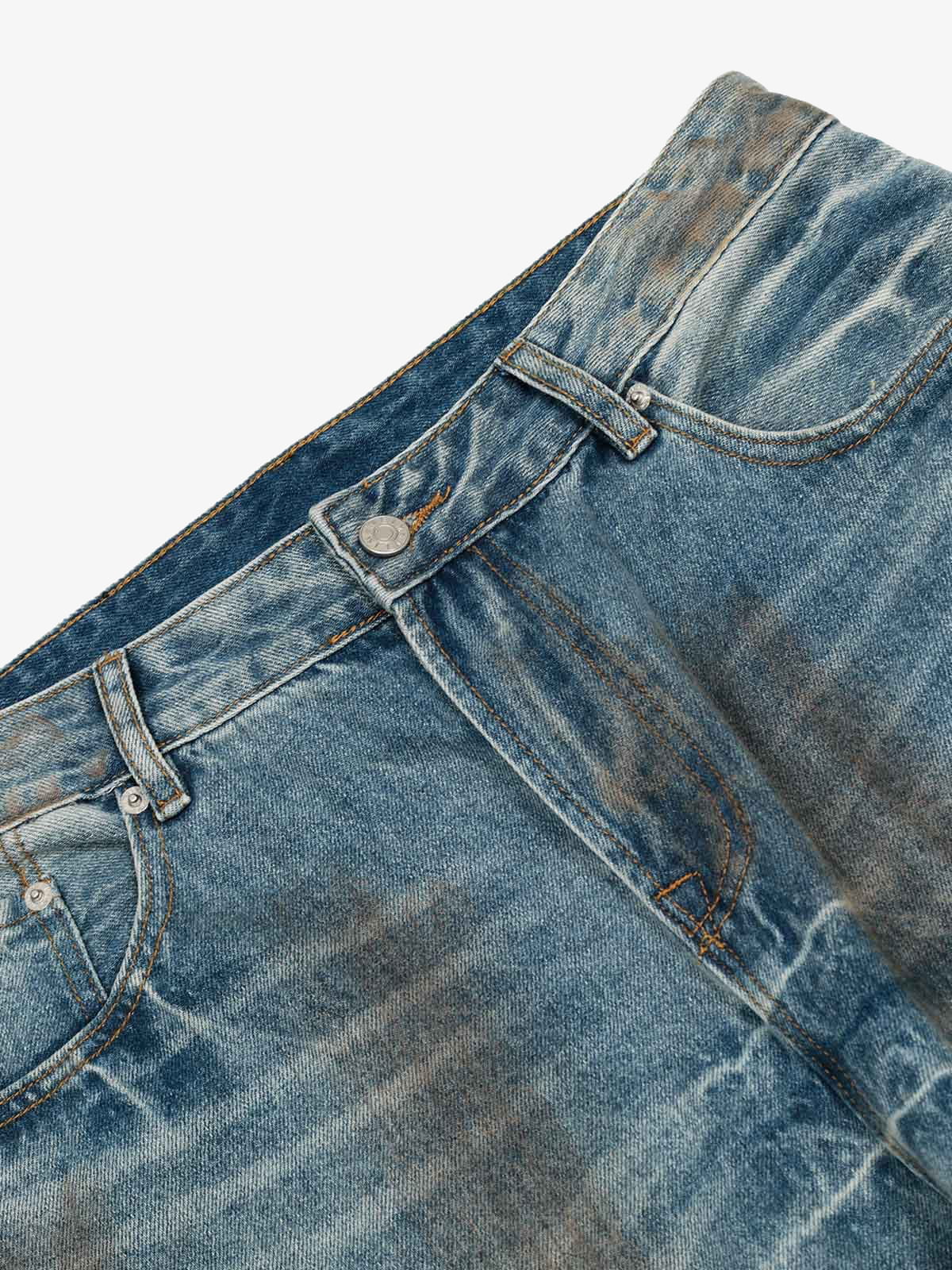 Washed Distressed Ripped Barrel Jeans - 2445